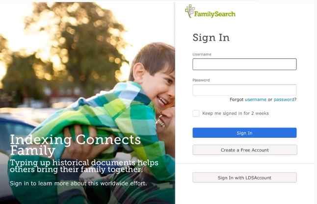 familysearch sign page