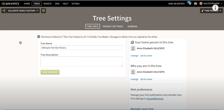 tree setting for changing the tree name
