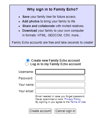 family echo login page