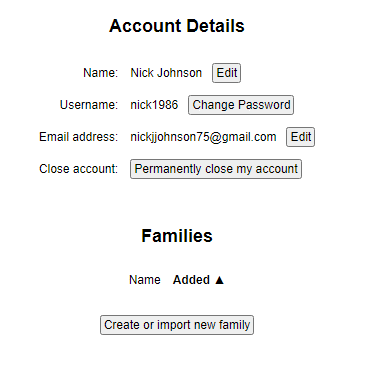 account login details
